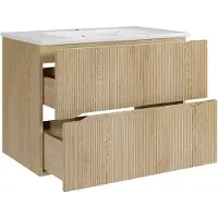Vente-unique Zwevend geribbeld badkamermeubel met inbouwwastafel - Licht naturel - 80 cm - ORISO