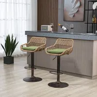 OKWISH Barkruk – Set Van 2 Verstelbare 360° Draaibare Barkrukken Met Voetsteun, Gepolsterd Zitkussen – Stof – Vintage Stijl Voor Keuken/Bar – Groen