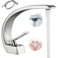 OKWISH Badkamerkraan - Chroom Wastafelkraan - Mengkraan Badkamer - Wastafel Kraan Chroom - Badkamerkraan met Koperen Bevestiging - Wastafelkraan met 3/8 Aansluiting - Zilver