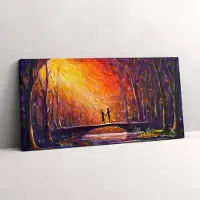 Wallfluent Foto Op Canvas Een verliefd stel geschilderd met waterverf - 100 x 50 cm - Claret Schilderij Canvas - Liefde Canvas Foto - Natuur Print Op Doek - Liefde Schilderijen Op Canvas Doek