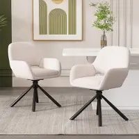 OKWISH Eetkamerstoel – Premium Sherpa Comfort – Set Van 2 – Sherpa – Modern – Wit – Draaibaar – Met Armleuningen Voor Eetkamer/Woonkamer