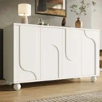OKWISH Dressoir – Verstelbare Indeling Voor Wijn En Servies – Anti-Kantelen Met Metalen Bevestiging – 120x35x71 cm – MDF Wit+Crème – Met Houten Poten – Modern Simpel Stijl