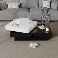 OKWISH Salontafels - Salontafel Vierkant Met Draaibare Bovenkant - 2 Opbergplatformen - 103x60x35.5 cm - Spaanplaat - Zwart