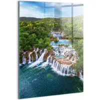 Wallfluent Glasschilderij - Watervallen en de rivier Krka, Kroatië Foto Glas - 70x100 cm - Groente Verticale Muurschildering - Landschap Foto Schilderij Op Glas - Foto In Glas - Foto Op Glas