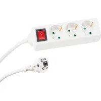 Perel Stekkerdoos met schakelaar, 3 stopcontacten met randaarde (type F), kabel 3 m, 3G1.5, gebruik binnenshuis, wit