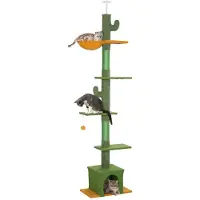 PawHut Katzenbaum-Spanplatte, Polyester-55L x 34B x 230-275H cm-Grün
