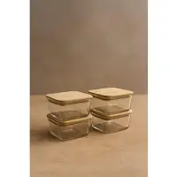 Hermia - Opbergdozenset (8 stuks) - Transparant - 100% GLAS - 20 x 20 x 7 cm