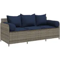 vidaXL Tuinbank 3-zits met kussens poly rattan grijs
