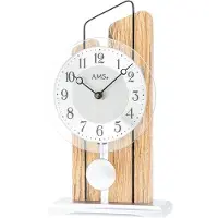 AMS Kwarts Tafelklok met slinger T1260 (Wild) eiken - 25cm hoog met zilverkleurige slinger