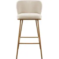 Vente-unique Set van 2 barkrukken van getextureerde stof en metaal met houteffect - Beige en Naturel - SENORASE