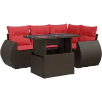 vidaXL 5-delige Loungeset met kussens poly rattan acacia bruin