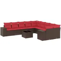 vidaXL 11-delige tuinbankset met kussens, bruin polyrotan