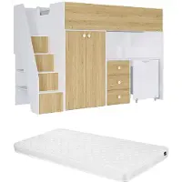 Vente-unique Hoogslaper hout natuurlijk licht 90 x 190 cm