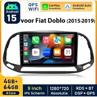 Junsun 2DIN Autoradio Geschikt voor Fiat Doblo 2015-2019 | Octa Core - Andriod 15 draadloos Carplay / Andriod Auto / GPS Navi /WIFI / BT / FM /RDS/ SWC /DSP - 4+64GB | Plug & Play
