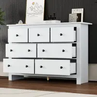 OKWISH Dressoirs - Kast Met 7 Laden - Multifunctionele Esszimmerschrank Voor Keuken, Eetkamer En Woonkamer - 152×40×89 cm - Spaanplaat - Wit