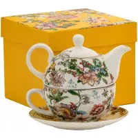 Marco polo Tea for One Porseleinen Set met Bloemendecor en Goudrand