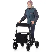 Costway Rollator met luchtbanden, opvouwbaar en licht, met zitting, aluminium, tot 136 kg, 2-in-1 rolstoel & reisrollator, loophulp, 6-voudig in hoogte verstelbaar, loopwagen met tas en stokhouder