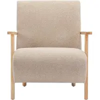 Vente-unique Fauteuil van beige stof en hout JULOMO