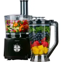 Alpina 3-in-1 Foodprocessor, Blender en Smoothie Maker - Keukenmachine Multifunctioneel - Groentesnijder - Hakmolen - 2L - BPA-Vrij - Vaatwasserbestendig - FP413GS - Zwart