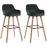 Vente-unique Set van 2 barkrukken ELEANA - Fluweel & Metaal Houteffect - Zwart