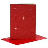 Packlinq Kaarten en enveloppen, afmeting kaart 10,5x15 cm glitter, 110+250 gr, rood, 4 set