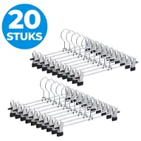Acaza Antislip kledinghangers - large - 40 cm lang - verstelbare knijpers - roterende haak - 20 stuks - zilvergrijs