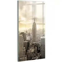 Wallfluent Glasschilderij - Panorama van het Empire State Building Schilderij Glas - 50x100 cm - Romig Verticale Muurschildering - Steden Glas Foto - Glas Schilderij - Foto Glas