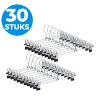 Acaza Kledinghangers - Broekhanger - Rokhangers - 31 cm lang - Met Knijpers - Anti Slip - 30 Stuks - Metaal - Zilver