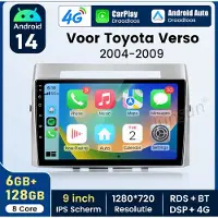 Hexinex HexinexMarket Octa-Core autoradio Geschikt voor Toyota Verso 2004-2009 - Draadloos CarPlay, Android Auto, multimediaspeler, 6GB+128GB