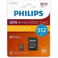 Philips MicroSDXC-kaart, 512 GB, Class 10, UHS-I U1, inclusief adapter