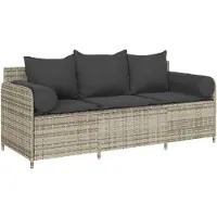 vidaXL Tuinbank 3-zits met kussens poly rattan lichtgrijs