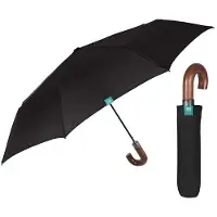 Perletti Automatische Paraplu Zwart, Opvouwbaar met Bruin Handvat & Hoes