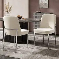 OKWISH Eetkamerstoel – Dikke Gevoerde Zitting Voor Lang Comfort – Set Van 2 – Fluweel – Modern Minimalistisch – Beige – Met Verchroomd Metalen Frame