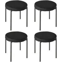 Merax 4-Stuks Stapelbare Esszimmerhocker – Rond Gestoffeerd Zitkrukje – Fluwelen Stof – Eetkamer Hocker – Metalen Frame – Zwart – 41.5 × 41.5 × 46 cm
