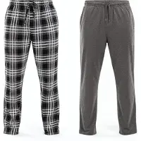 Milanoro - Set van 2 katoenen pyjamabroeken voor heren - Zwart geruit - M