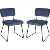 Merax Melvin Eetkamerstoel Donkerblauw Set van 2 – Gestreepte Stoffen Bekleding – Modern Ontwerp – Zwart Metalen Frame