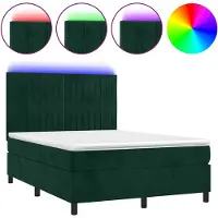 vidaXL Boxspringbed met matras en LED-verlichting, donkergroen, 140x200 cm, fluweel