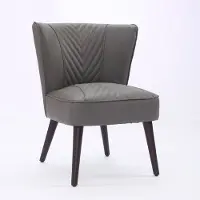 Merax Grijze Leren Loungestoel – Echtleder Fauteuil zonder Armleuningen – Massief Rubberhouten Poten – Moderne Comfortstoel voor Woonkamer en Slaapkamer