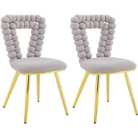 Merax Lichtgrijze Velvet Eetkamerstoelen Set van 2 met Driehoek Rugdesign en Gouden Metallenen Poten voor Eetkamer Woonkamer en Slaapkamer