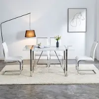 OKWISH Eetkamerstoel – Ergonomisch Modern Design – Set Van 2 – Kunstleer Met Linnen Accenten – Hoge Gepolsterde Rugleuning – 7 cm Dikke Zitting – Wit