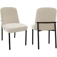 Merax Set van 2 Eetkamerstoelen – Beige Velvet Stoelen – Dikke Zitting – Zwarte Metalen Poten – Moderne Minimalistische Stoelen voor Eetkamer Woonkamer en Café