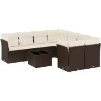 vidaXL 9-delige Loungeset met kussens poly rattan bruin