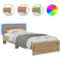 vidaXL Bedframe met hoofdeinde Artisan Eiken 90 x 200 cm Bewerkt hout