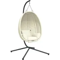 vidaXL Hangstoel, eivormig design, met standaard, beige stof en staal
