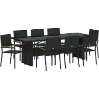 vidaXL Tuin Eettafel Set 9 st Zwart poly rattan