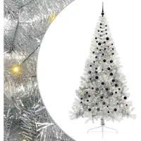 vidaXL Kunststof Voorverlichte Kerstboom met 300 LED Zilver 240 cm PET