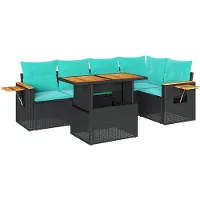 vidaXL 6-delige tuinmeubelset met kussens, zwart, polyrotan