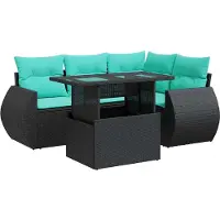 vidaXL 5-delige Loungeset met kussens poly rattan acacia zwart