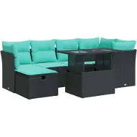 vidaXL 7-delige Loungeset met kussens poly rattan acacia zwart