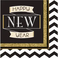 Generik 16 zwart met goud Happy New Year servetten - Feestdecoratievoorwerp